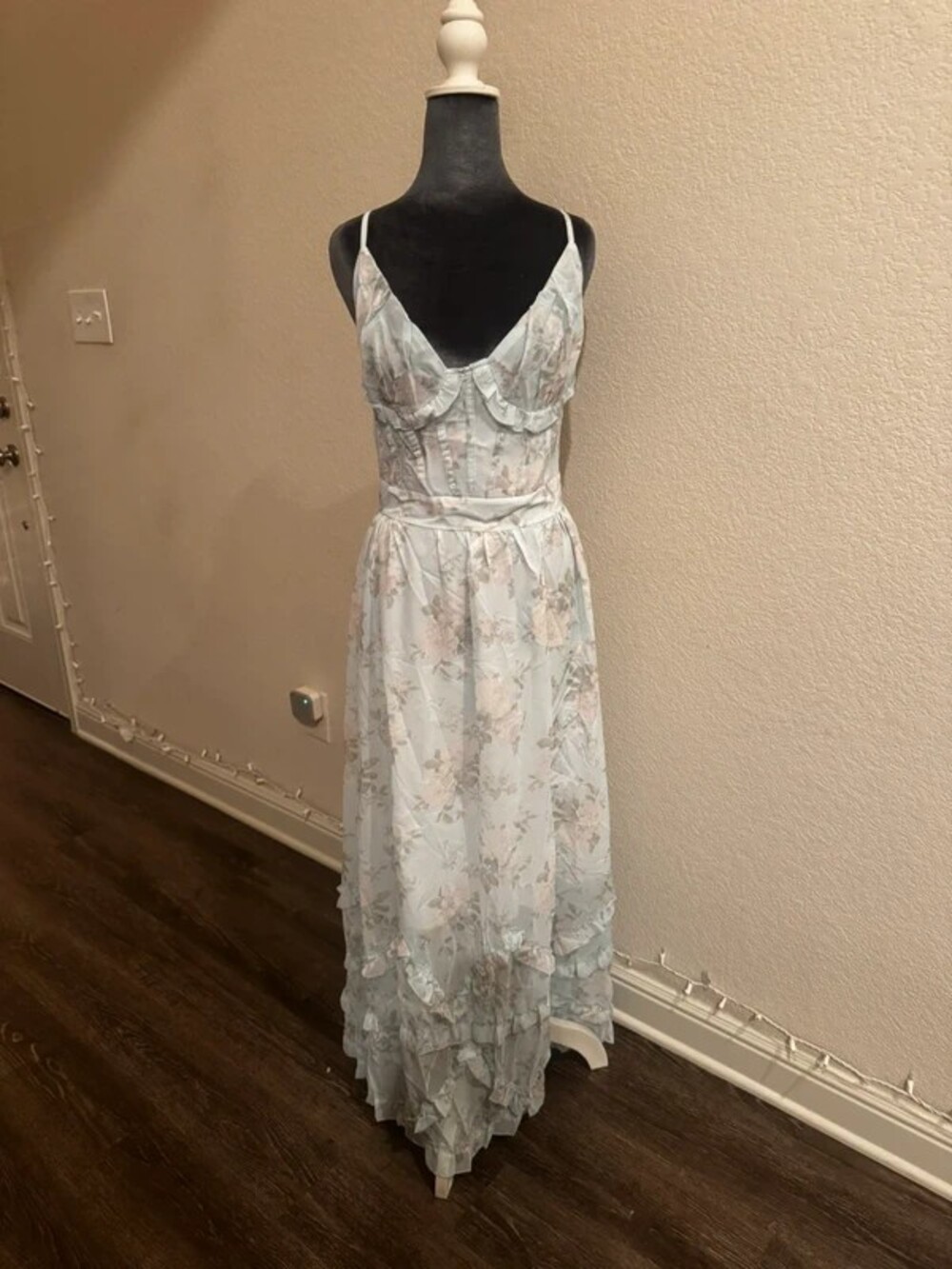 Light blue floral lace maxi dress
